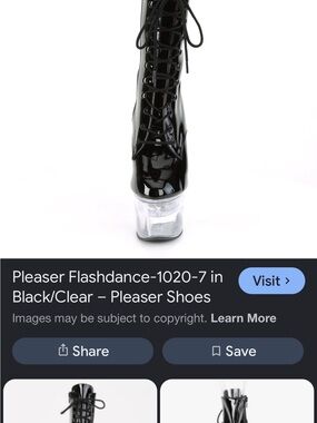 Pleaser Black Patent Lace-Up Platform Boot with Clear Heel